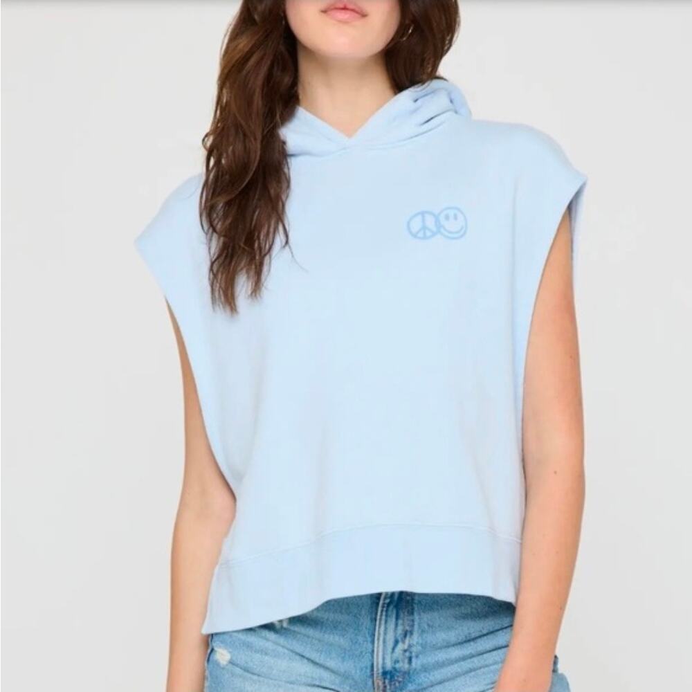 NWT Spiritual Gangster Blue Yin Yang Peace Haven Cap Sleeve Hoodie. Ret. $128